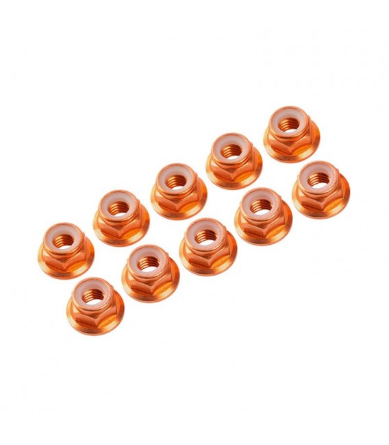 NUTS M3 NYLOC ALU. W/FLANGED ORANGE (10)